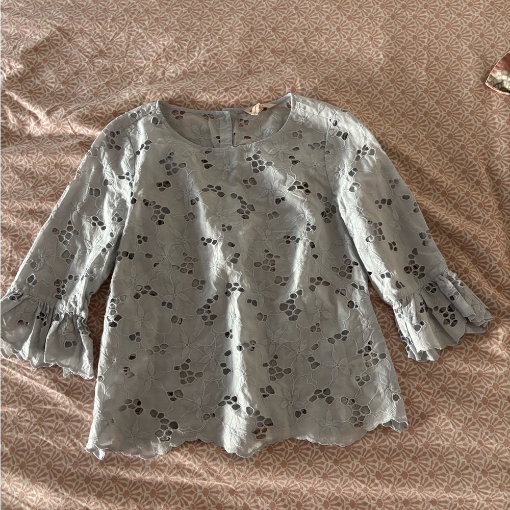 Rebecca Taylor Adriana Eyelet Elbow Sleeve Top Size 6